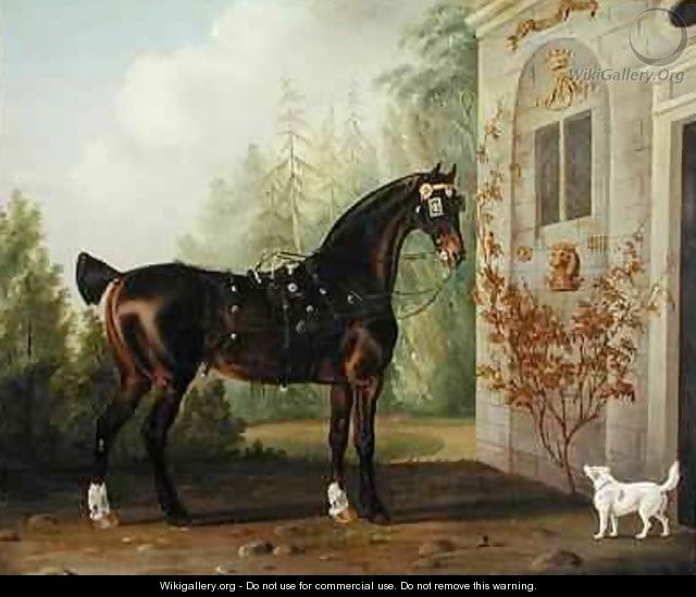 Lord Abergavennys Dark Bay Carriage Horse with a Terrier - Thomas Gooch