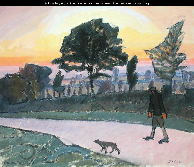 Sunset Letchworth with Man and Dog - Spencer Frederick Gore
