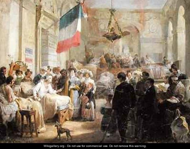Queen Marie Amelie 1782-1866 Visiting the Wounded at the Ambulance de la Bourse - Nicolas Louis Francois Gosse