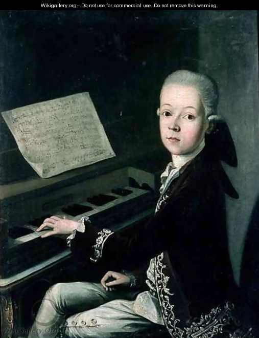 Portrait of Carl Graf Firmian at the piano formerly thought to be Wolfgang Amadeus Mozart 1756-91 - Franz Thaddaus Helbling
