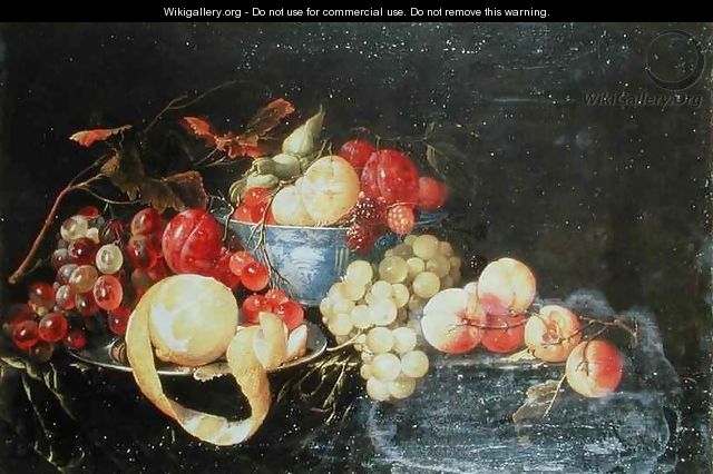 Still Life with Fruit in Delft Bowl Including a Peeled Orange - Cornelis De Heem
