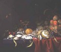 Still life with oysters fruit and ears of corn on a stone ledge - Jan Jansz de Heem