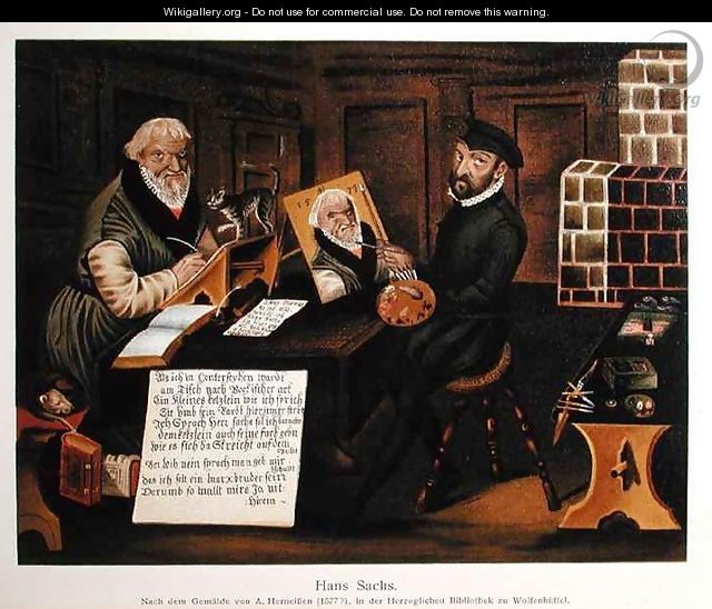 The artist at work painting Hans Sachs 1494-1576 - (after) Herneyssen, Andreas