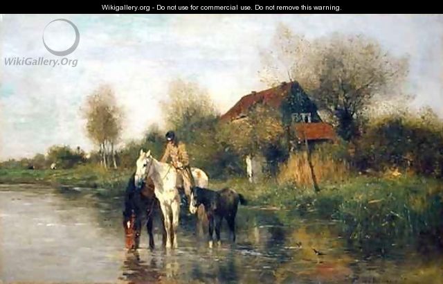 Horses at Water - Thomas Ludwig Herbst