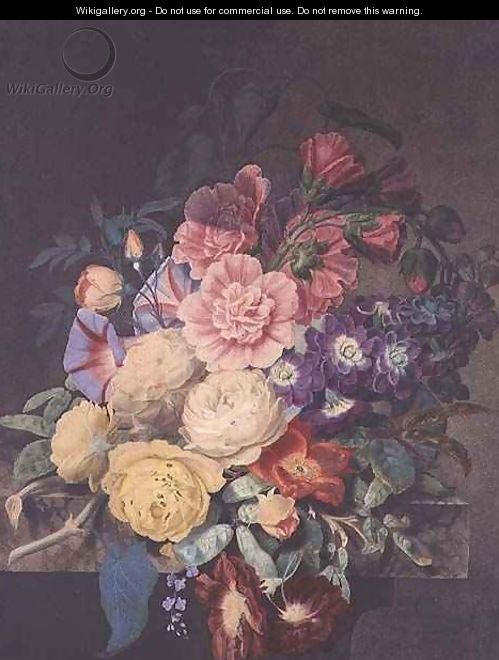 Hollyhocks and roses - James Hewlett