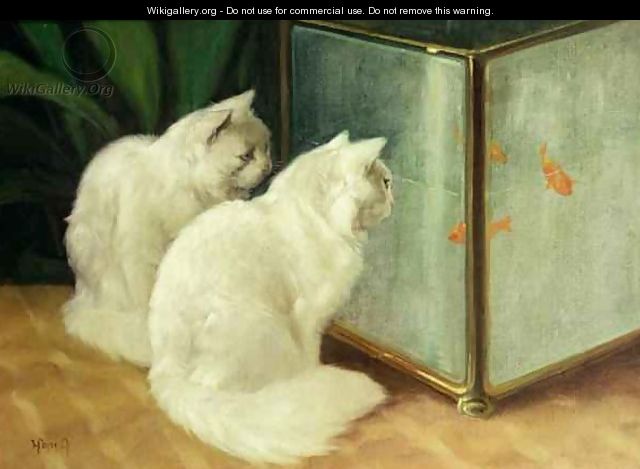 White Cats Watching Goldfish - Arthur Heyer
