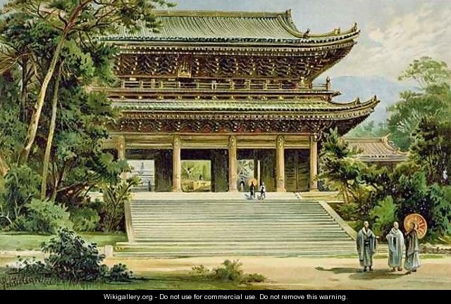 Buddhist temple at Kyoto Japan from The History of Mankind - (after) Heyn, Ernst