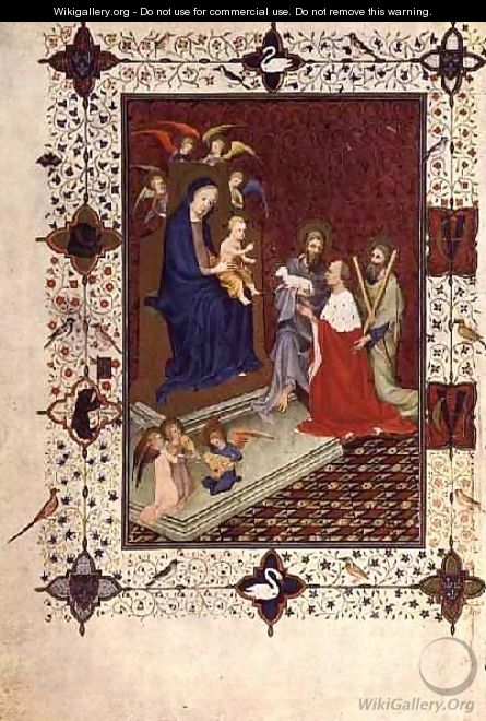Frontispiece with John Duc de Berry St Andrew and St John praying in front of the Virgin French from the Tres Riches Heures du Duc de Berry - Jacquemart De Hesdin