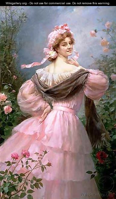 Elegant woman in a rose garden - Felix Hippolyte-Lucas