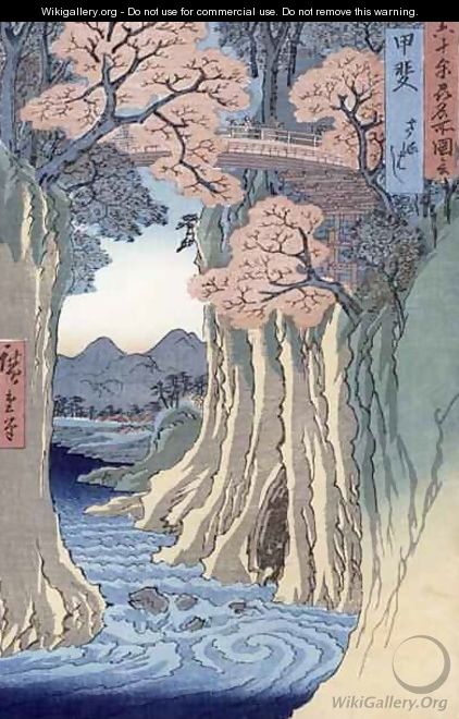 The monkey bridge in the Kai province from the series Rokuju yoshu Meisho zue Famous Places from the 60 and Other Provinces - Utagawa or Ando Hiroshige