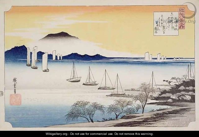 Returning Sails at Yabase from the series 8 views of Omi - Utagawa or Ando Hiroshige