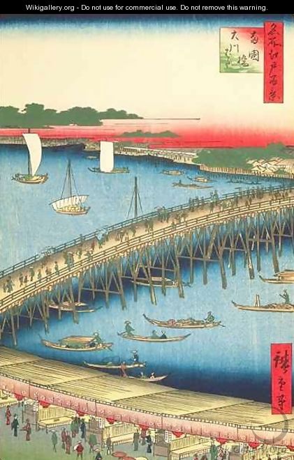 Ryogoku Bridge and the Great Riverbank no 59 from One Hundred famous Views of Edo - Utagawa or Ando Hiroshige
