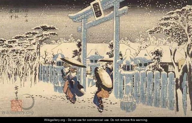 Gion Temple in the Snow from the Kioto Meisho series - Utagawa or Ando Hiroshige