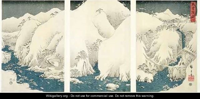 Snow storm in the mountains and rivers of Kiso - Utagawa or Ando Hiroshige