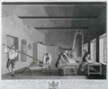 Perspective view of a Lapping Room with the Measuring Crisping or Folding of the Cloth in Lengths plate XI of The Linen Manufactory of Ireland - William Hincks