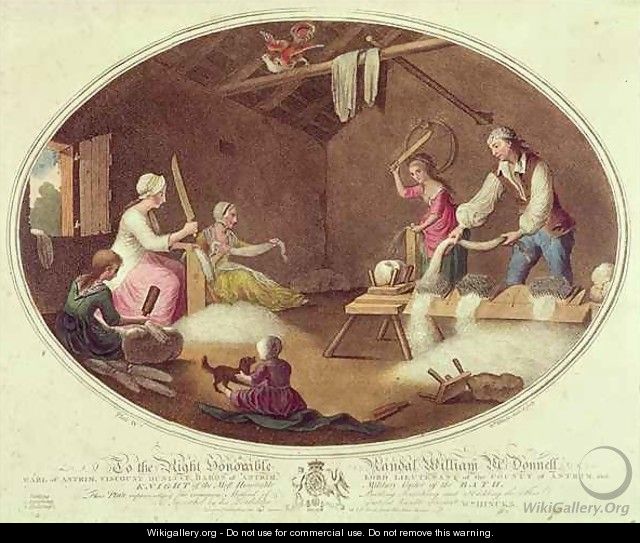 The Common Method of Beetling Scutching and Hackling the Flax plate IV of The Linen Manufactory of Ireland - William Hincks