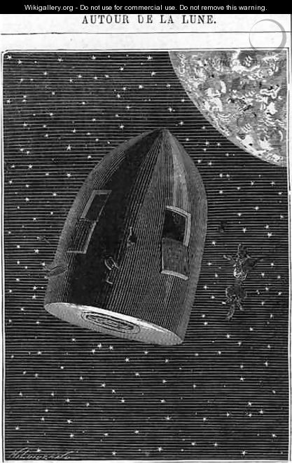 Leaving for the Moon illustration from Around the Moon by Jules Verne 1828-1905 Paris Hetzel - Henri Theophile Hildibrand