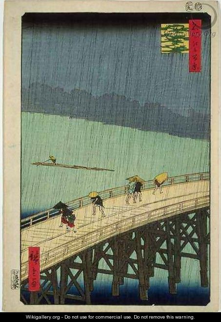 Sudden Shower over Shin Ohashi Bridge at Atake from One Hundred Views of Edo - Utagawa or Ando Hiroshige