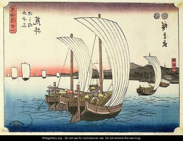Sailing boats at Arai from the series 53 Stations of the Tokaido - Utagawa or Ando Hiroshige
