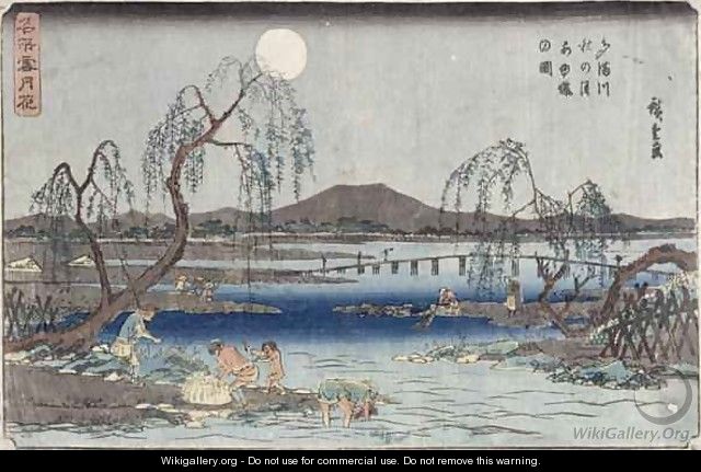 Catching Fish by Moonlight on the Tama River from a series Snow Moon and Flowers - Utagawa or Ando Hiroshige