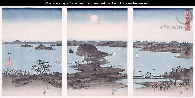 Panorama of Views of Kanazawa Under Full Moon from the series Snow Moon and Flowers - Utagawa or Ando Hiroshige