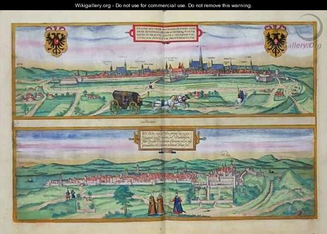 Town Plan of Vienna and Buda from Civitates Orbis Terrarum - (after) Hoefnagel, Joris