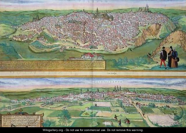 Map of Toledo and Valladolid from Civitates Orbis Terrarum - (after) Hoefnagel, Joris