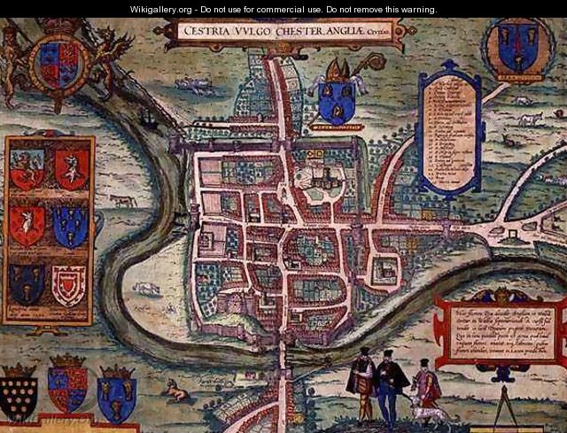 Map of Chester from Civitates Orbis Terrarum - (after) Hoefnagel, Joris