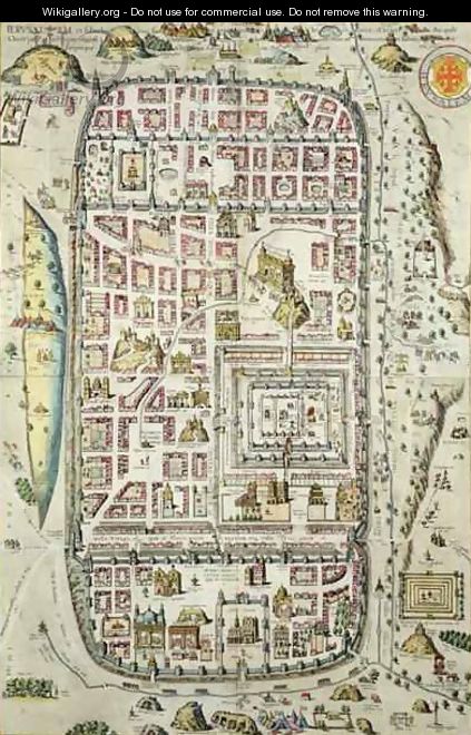 Map of Jerusalem and the surrounding area from Civitates Orbis Terrarum 2 - (after) Hoefnagel, Joris