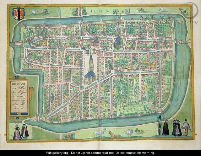 Map of Delft from Civitates Orbis Terrarum - (after) Hoefnagel, Joris