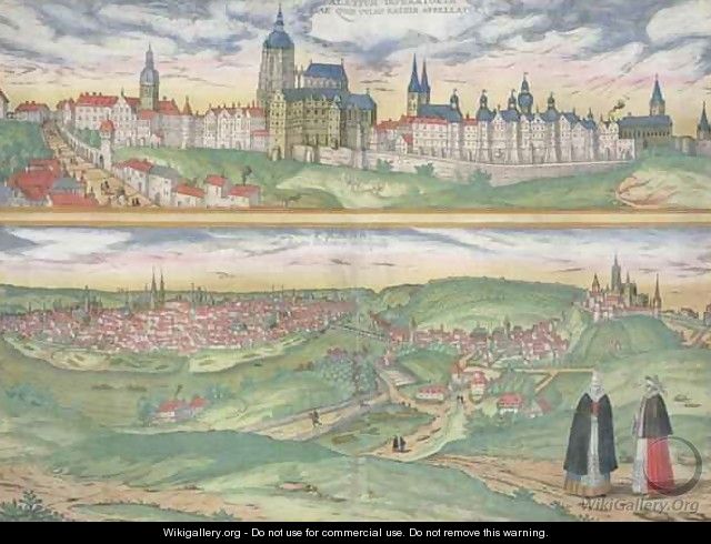 Map of Prague from Civitates Orbis Terrarum - (after) Hoefnagel, Joris