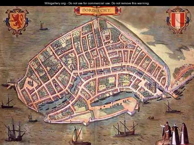 Map of Dordrecht from Civitates Orbis Terrarum - (after) Hoefnagel, Joris