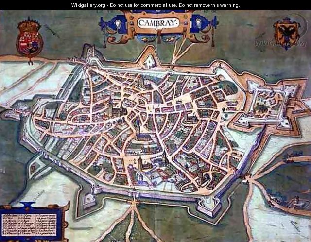 Map of Cambrai from Civitates Orbis Terrarum - (after) Hoefnagel, Joris
