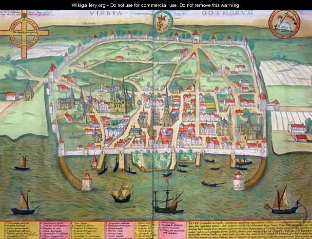 Map of Visby from Civitates Orbis Terrarum - (after) Hoefnagel, Joris