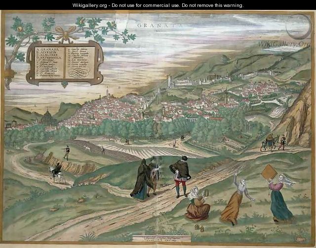 Map of Granada from Civitates Orbis Terrarum Volume I number 4 - (after) Hoefnagel, Joris