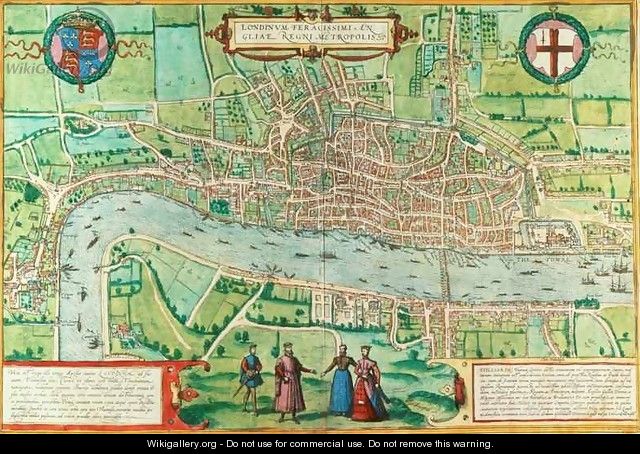 Map of London from Civitates Orbis Terrarum 4 - (after) Hoefnagel, Joris
