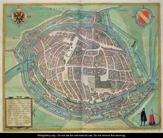 Map of Strasbourg from Civitates Orbis Terrarum - (after) Hoefnagel, Joris