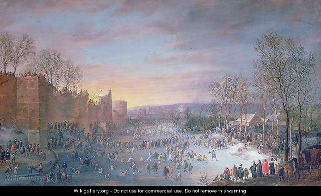 Ice Skating on the Stadtgraben in Brussels - Robert van den Hoecke