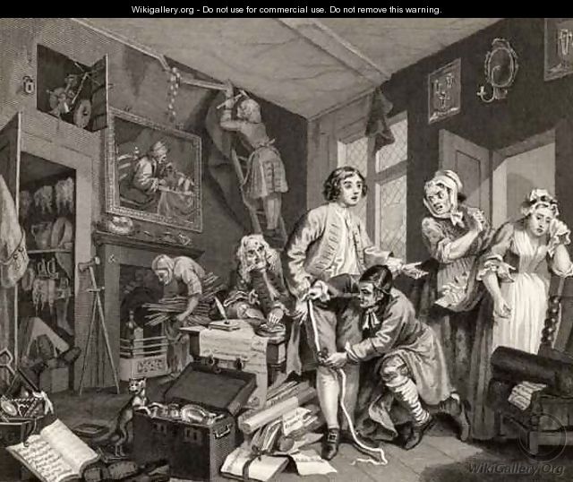The Young Heir Takes Possession of the Misers Effects plate I from A Rakes Progress - William Hogarth