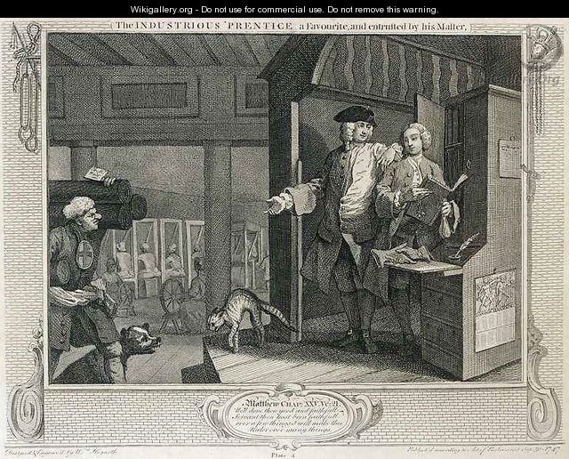 The Industrious Prentice a Favourite and Entrusted by his Master plate IV of Industry and Idleness - William Hogarth