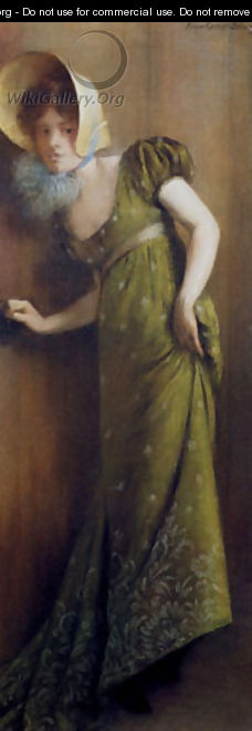 Carrier Belleuse Elegant Woman In A Green Dress - Carrier-belleuse Pierre