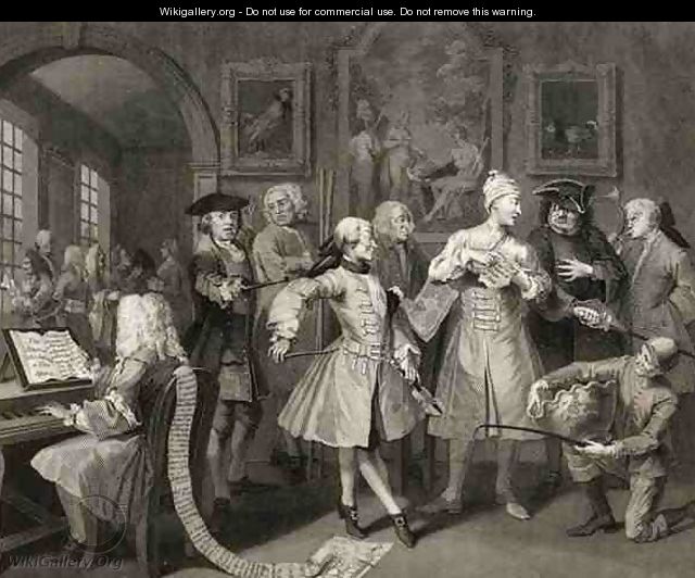 Surrounded by Artists and Professors plate II from A Rakes Progress - William Hogarth