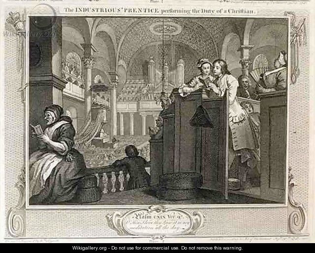 The Industrious Prentice Performing the Duty of a Christian plate II of Industry and Idleness - William Hogarth