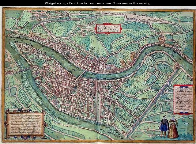 Map of Lyon from Civitates Orbis Terrarum - (after) Hoefnagel, Joris