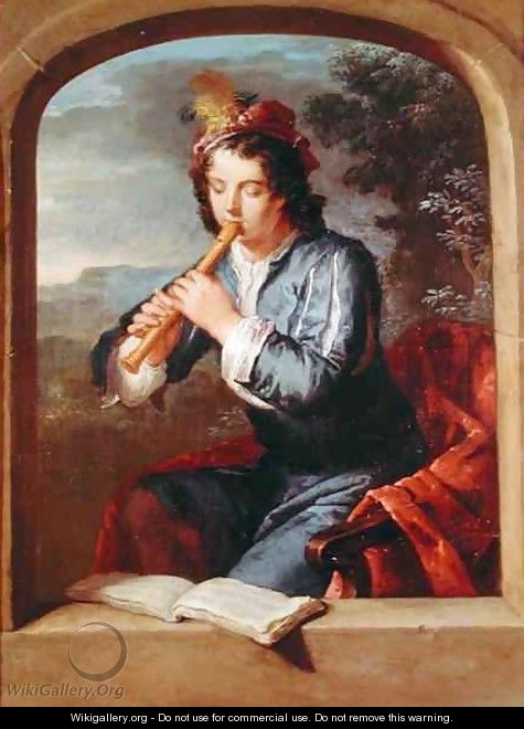 Young Man Playing the Flute - Gerard Hoet