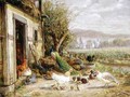 Chickens Ducks and a Peacock by a Canal - Anton Hoffmann