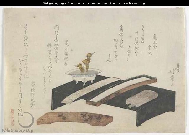 Surimono illustrating a writing desk Edo period - Toyota Hokkei