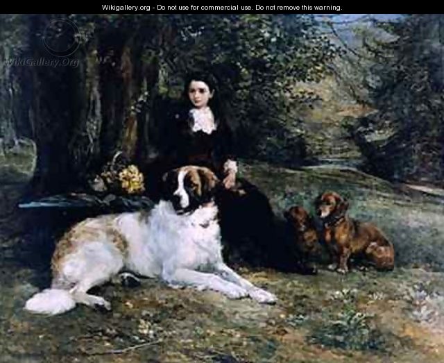 Girl With Dog - Heywood Hardy