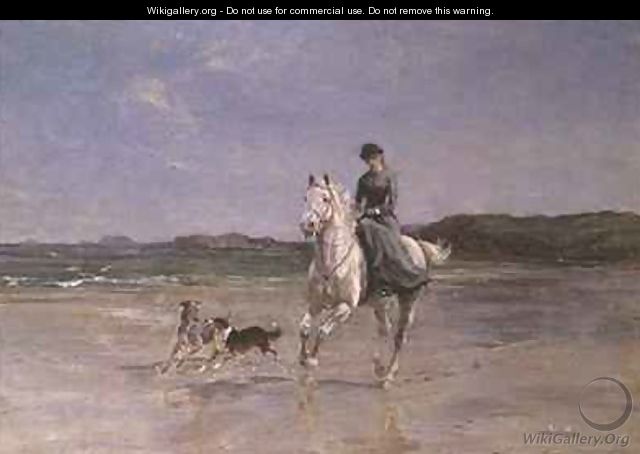 Horse and Rider on a windswept Beach - Heywood Hardy
