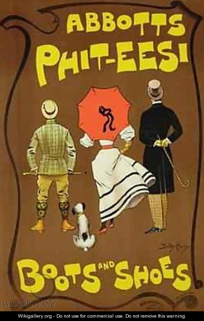 Reproduction of a poster advertising Abbotts Phit Eesi Boots and Shoes - Dudley Hardy